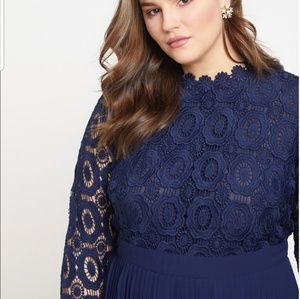 Eloquii Navy Lace Evening dress w/ pleated skirt
